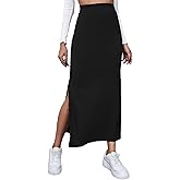 GORGLITTER Women's Split Ribbed Knit Bodycon Maxi Skirt High Waisted Side Slit Pencil Long Skirts Summer Trendy 2025