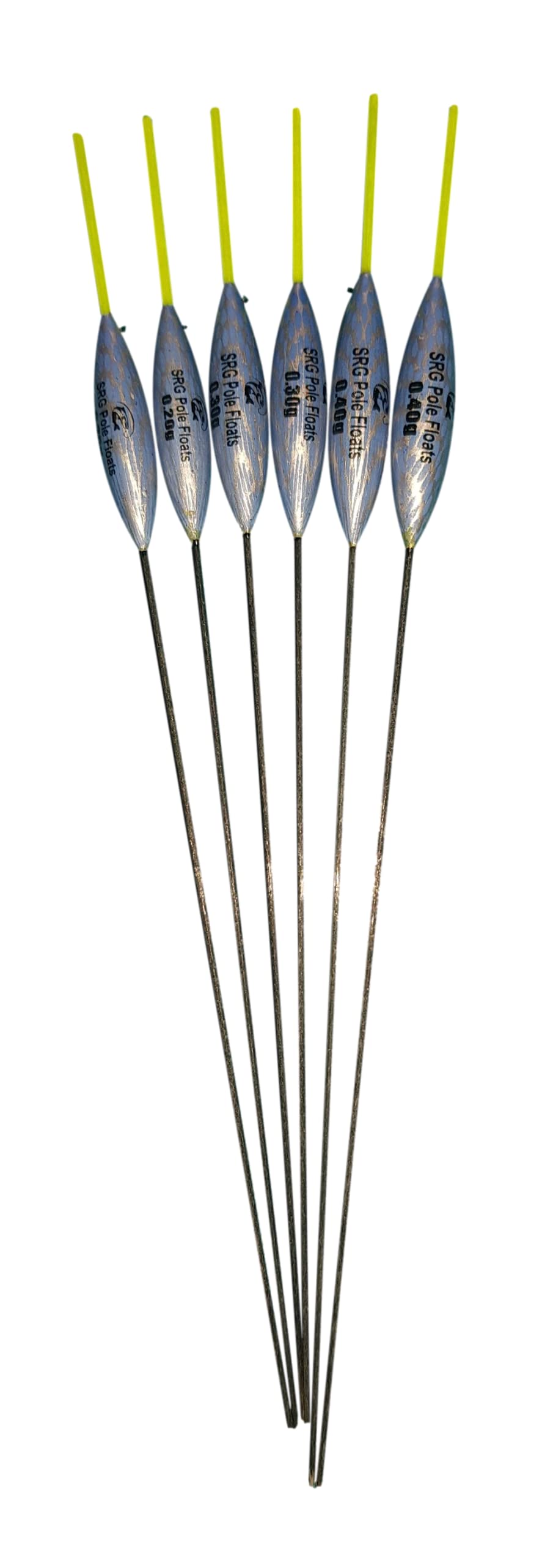 SRG Pole Floats SRG002 Pack of 6 x Pole Floats Chianti Fiberglass Stem Yellow Tip (2 x 0.2g / 2 x 0.3g / 2 x 0.4g)