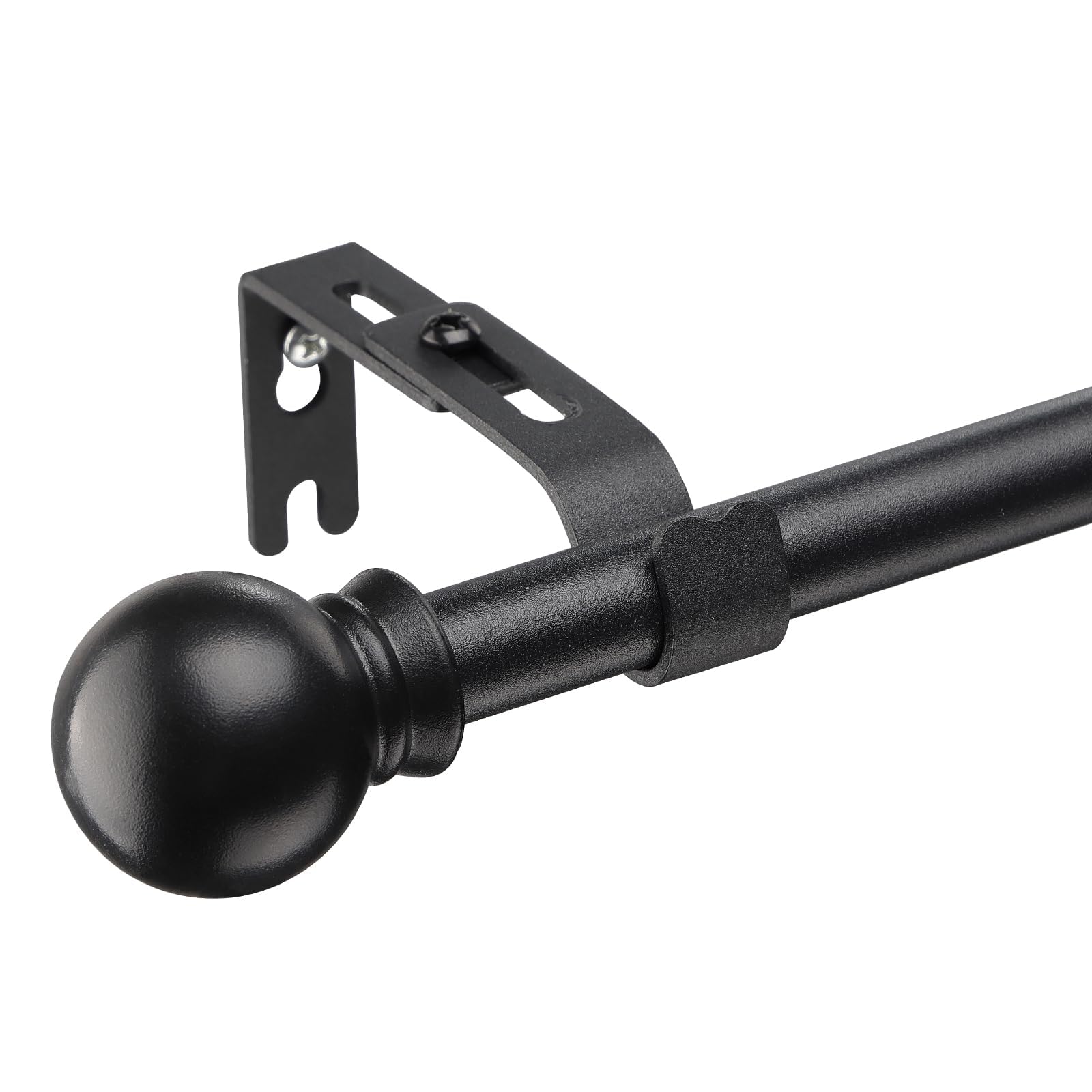 Starbover Curtain Poles, Curtain Poles for Eyelet Curtains, Voile Curtain Pole Matte Black 76-224cm, Window Curtain Rod Metal Extendable with Adjustable Brackets and Round Cap Finials for Bedroom
