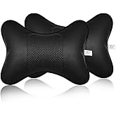 DS. DISTINCTIVE STYLE Car Neck Pillow 2 Pieces PU Leather Travel Pillow for Head Rest Neck Support for Car Seat - Black