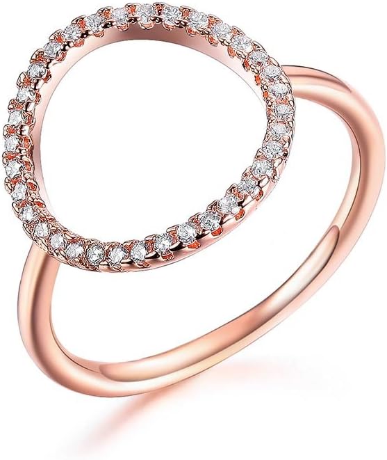SPILOVE Serend 18k Rose Gold Plated Cubic Zirconia CZ Open Circle O Fashion Halo Ring, Gifts for Promise, Love