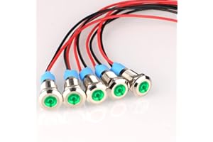 Gebildet 5pcs 8mm 12/24V DC Metal LED Indicator Light Waterproof Signal Indicator Light Lamp Pilot Dash Lamp with Wire(Green)