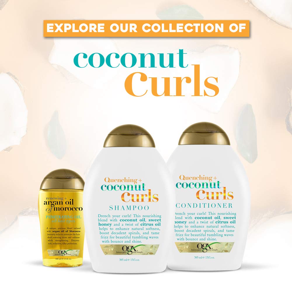 OGX Quenching + Coconut Curls Curl-Defining Shampoo, Hydrating & Nourishing Curly Hair Shampoo with Coconut Oil, Citrus Oil & Honey, Paraben-Free, Sulfate-Free Surfactants, 13 floz : Beauty