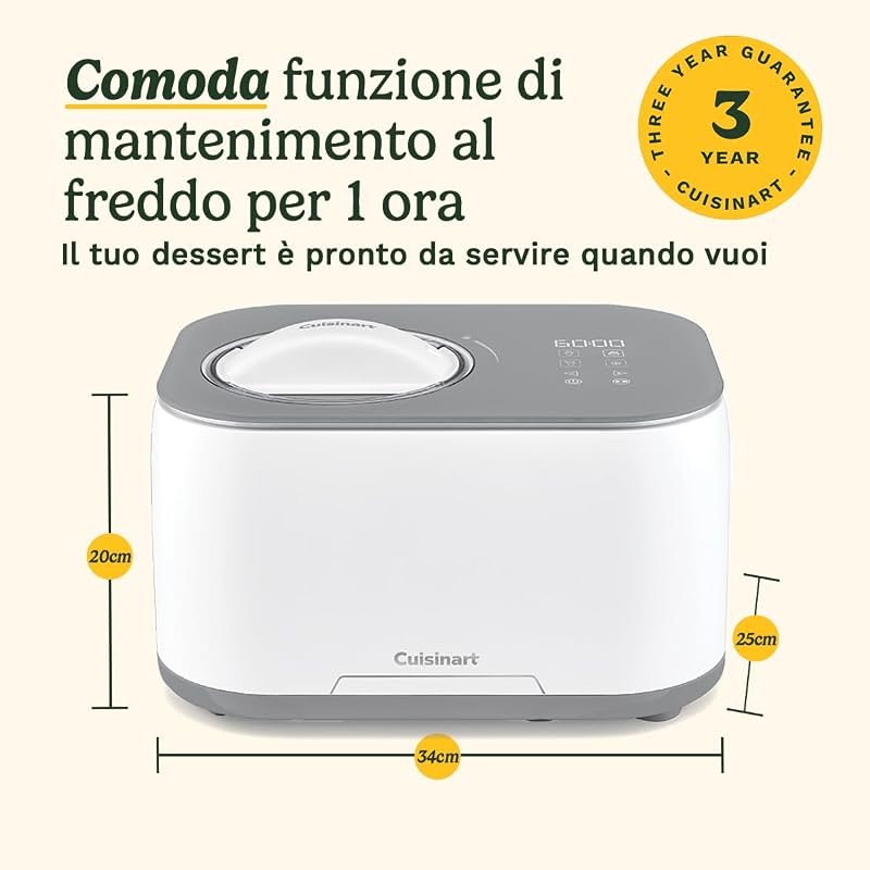 FreezeEase – Gelatiera autonoma con 3 programmi (Gelato, Sorbetto, Yogurt) | Nessun pre-congelamento | Pronta in 40 min | Funzione di mantenimento al freddo | Compressore 950ml (Nuovo)