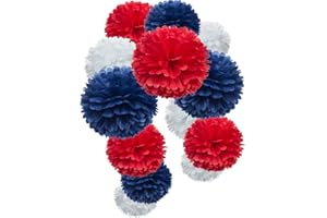 MOWO Paper Flower Tissue Pom Poms Party Supplies (red,Royal Blue,White,12pc)