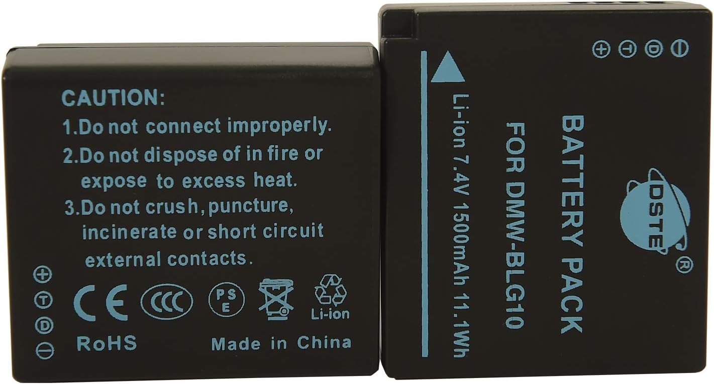 DSTE® 2pcs DMW-BLG10 Rechargeable Li-ion Battery for Panasonic LUMIX DMC-GF3, DMC-GF5, DMC-GF6, DMC-GX7 SLR Cameras