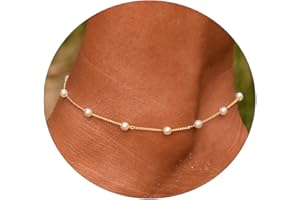 TAVMUDAR MOLEVY Ankle Bracelets for Women 14K Gold Plated Anklet Silver Anklets Waterproof Evil Eye Beaded Pearl Tennis Crystal Heart Cuba Link Chain Anklets Dainty Jewelry Gift for Her