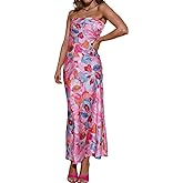 Realtix Satin Silk Backless Tube Tops Maxi Dress for Women Low Back Hollow Out Elegant Strapless Long Dresses Wedding Guest