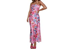 Realtix Satin Silk Backless Tube Tops Maxi Dress for Women Low Back Hollow Out Elegant Strapless Long Dresses Wedding Guest