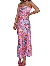 Realtix Summer Satin Print Backless Tube Tops Maxi