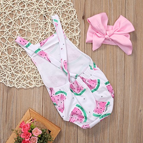 CANIS Baby Girls Watermelons Print Backless Ruffle Bodysuit With Headband (90(12-18M), Pink) - Thumbnail 4