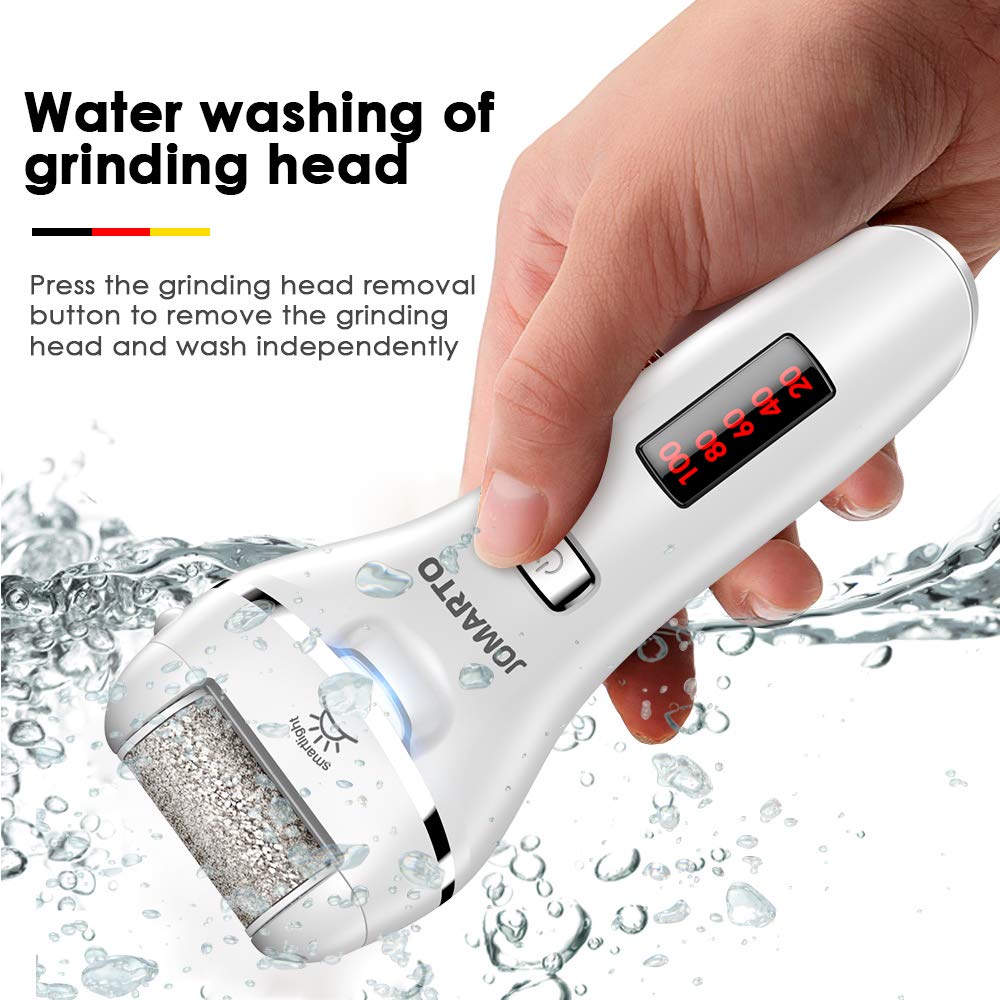 Callus Remover for Feet, Electric Foot File Rechargeable Pedicure Tools, JOMARTO Professional Callous Remover Kit with 3 Coarse Roller Heads, LED Light, 2 Speeds for for Cracked Heels and Dead Skin : Beauty