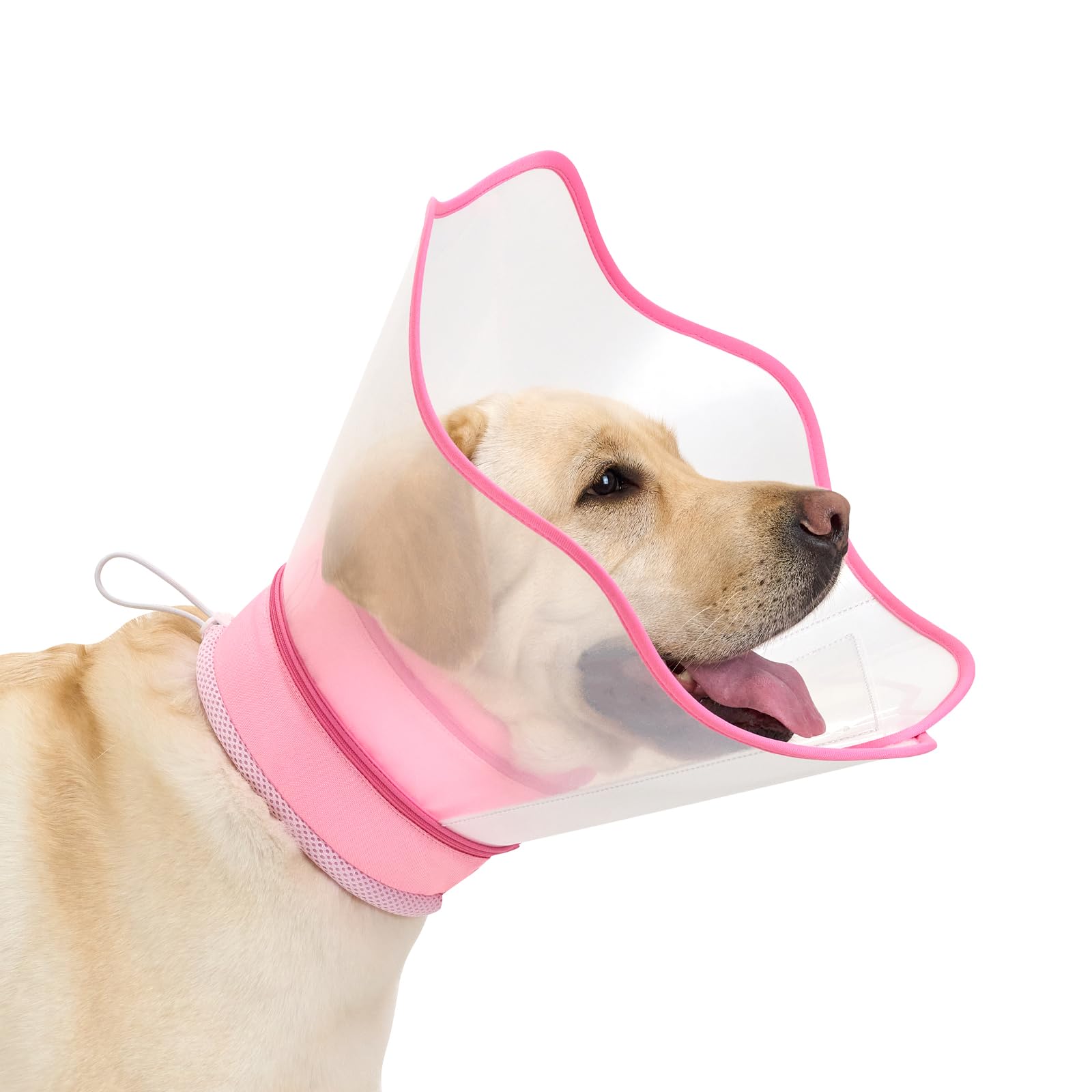 Arblina Dog Cone Collar, 2 in 1 Adjustable Soft Dog Cone for After-Surgery Care, Pet Recovery Collar with Removable Clear Shield, Buster Collars for Small/Medium/Large Dogs, Pink, XL