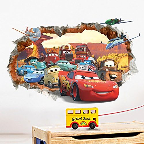 Car general mobilization 3D broken wall children's bedroom wall stickers