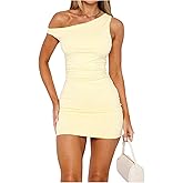 GORGLITTER Women's One Shoulder Asymmetrical Neck Bodycon Mini Dress Elegant Classy Casual Going Out Party Club Dress