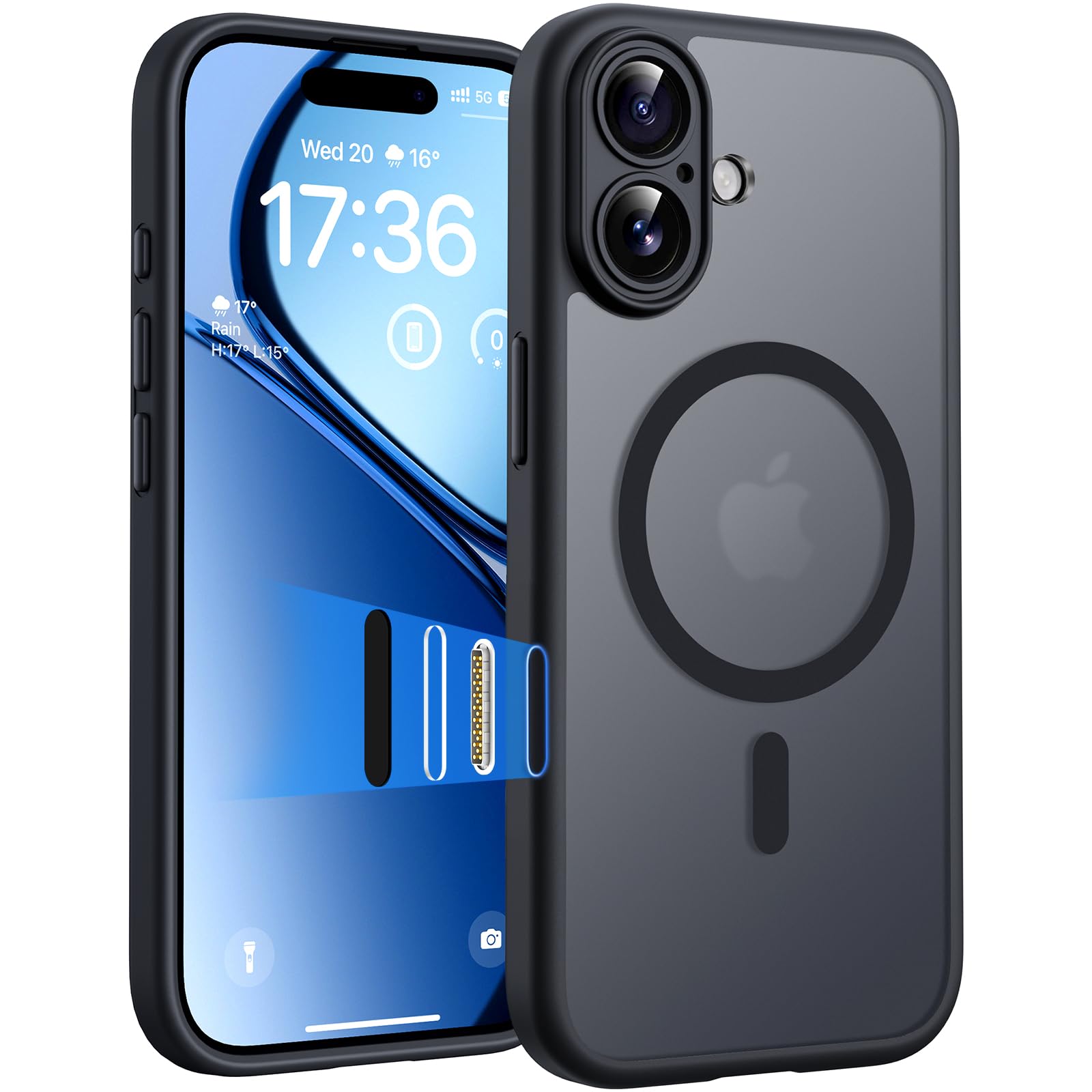 Photo 1 of TOCOL for iPhone 17 Case with Camera Control Capture Button, Compatible with Magsafe Charger, Built-in Magnetic Ring, Translucent Matte Phone Case for iPhone 17 6.3 inch (Key Black)