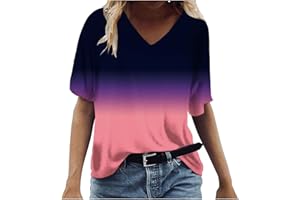 COJCOIHN Womens V Neck Gradient Color Sleeve Summer Tops V Neck Short Sleeve Tshirts Tunic Shirts Soft Blouse Plus Size.S-5XL