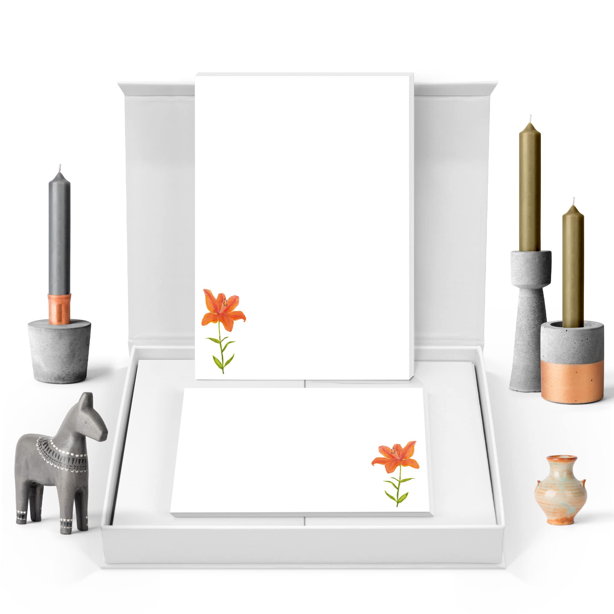 Me Loovely Orange Lily Letter Writing Paper and Envelopes Set Floral Design Stationery Supplies for Office Home & School | Christmas Gifts (A5 Size, Pack of 40)