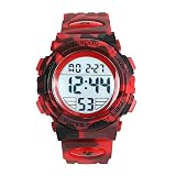 YFWOOD Kids Digital Watch,Waterproof Outdoor Watches, Children Casual Electronic Analog Quartz Wrist Watches with Silicone Band Luminous Alarm Stopwatch for Boys -Camouflage Red