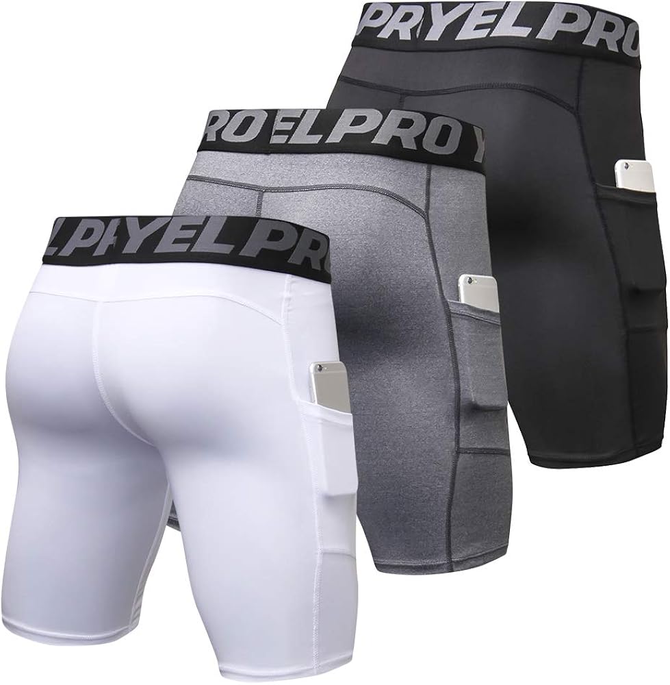 Lixada Men's Compression Shorts Pants Sports Baselayer Tights Active Workout Underwear Leggings with Pockets : Clothing