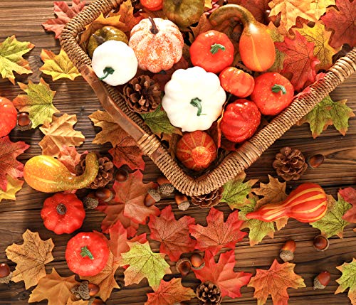 VIGEIYA 134 Pcs Thanksgiving Artificial Pumpkins Autumn Gourds Maple Leaves Pine Cones Harvest Party Decorations - Thumbnail 3