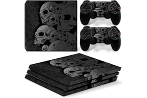 DOMILINA Vinyl Skin Decal Sticker Cover Set for PS4 PRO Console and 2 Controllers - Black Skulls