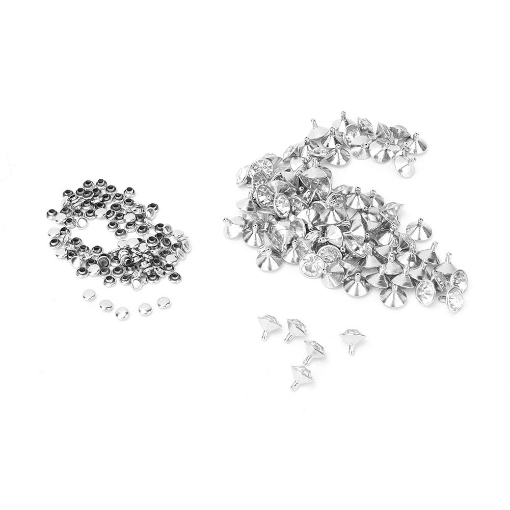 Oumefar 100 PCS 12MM Diamond Rivet Gold Silver Studs Cap Leather Cloth Studs Leather Craft Decoration(Silver)