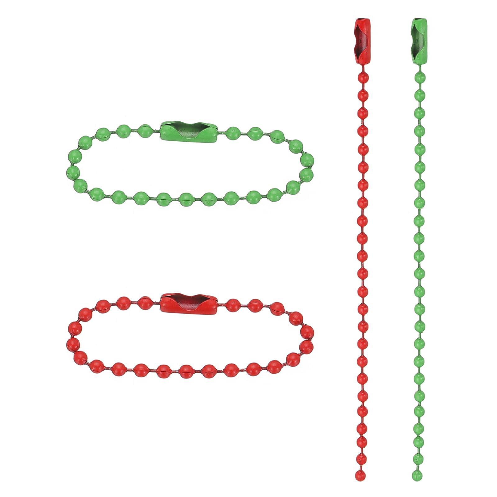 PATIKIL 2.4mm x 100mm Ball Beads Chain, 200 Pack Bead Link Extension Pull Chain with Connectors for Tag Keychain Rings DIY Crafts, Red Green