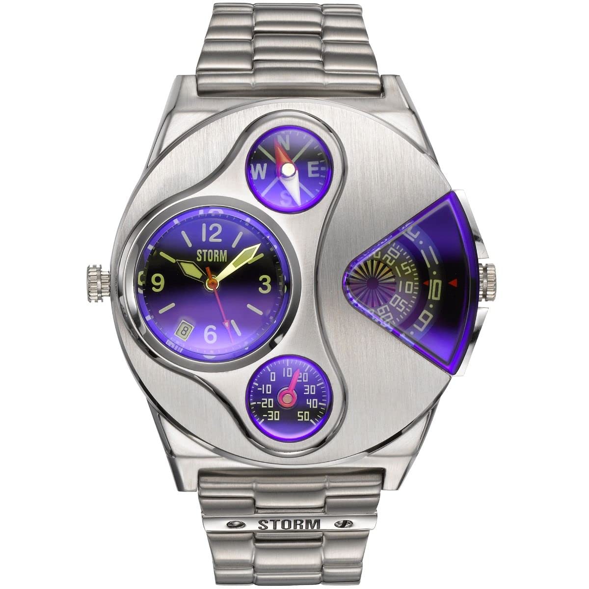 STORM V2 Navigator (Lazer Blue) Men's Dual time Gadget Watch with Thermometer, Compass and Date Feature in Brushed Stainless Steel