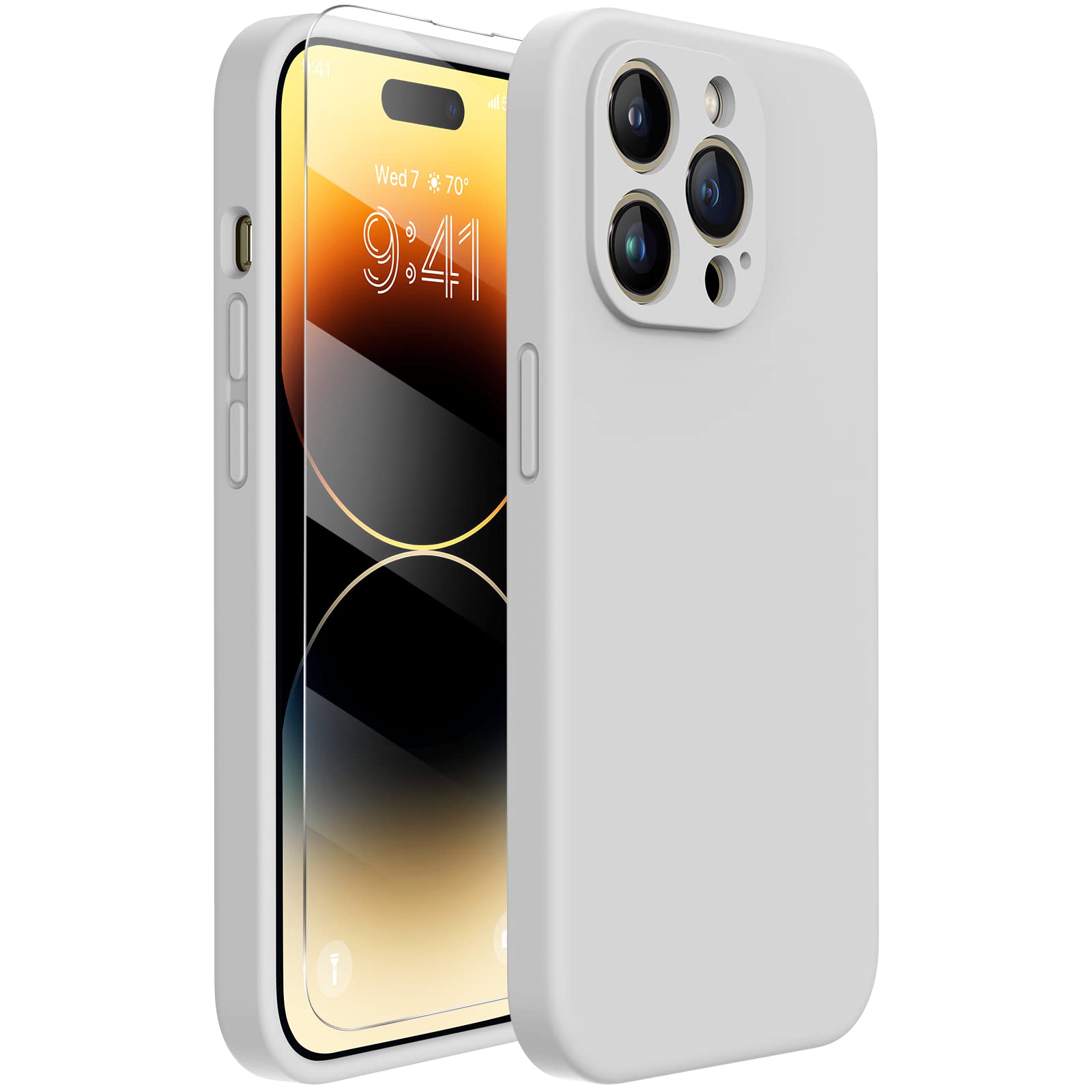 Photo 1 of Miracase Designed for iPhone 14 Pro Case with Screen Protector, [Upgraded Camera Protection], Shockproof Liquid Silicone Rubber Phone Case Cover for 14 Pro 6.1 inch, Moonlight White