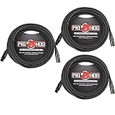 Pig Hog XLR 25 Foot Pack Tour Grade Microphone Cables (3-Pack)