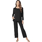 NACHILA Pajamas for Women-Viscose Made from Bamboo,Long Sleeve Pajama Sets Comfy Loungewear Pleated Pjs