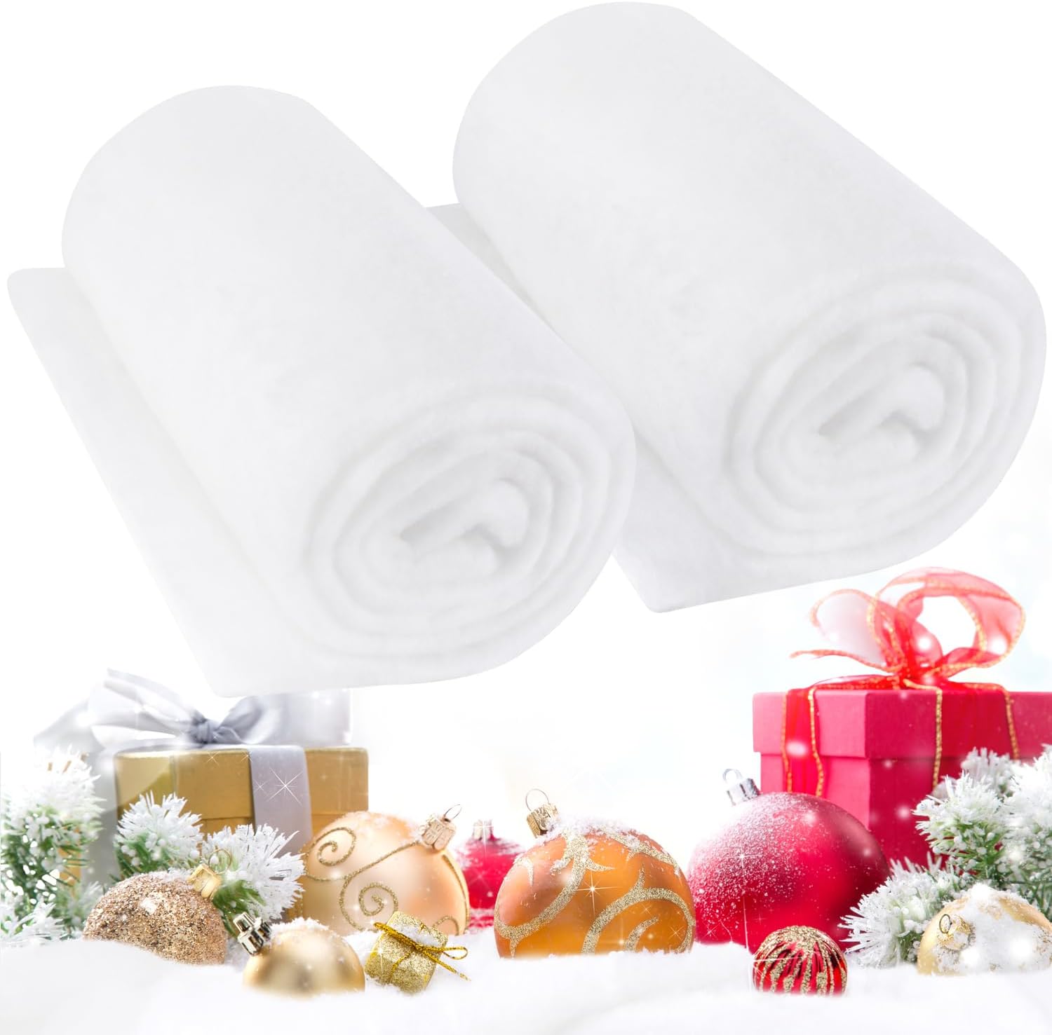 Artificial Snow - EIMMBD Large Artificial Snow Blanket 31 in x 7.8 FT Thick Soft Fluffy Blanket Cover Fake Snow Roll for Christmas Trees Party Table Village Holiday Decorations Indoor Outdoor (2pcs Blanket)