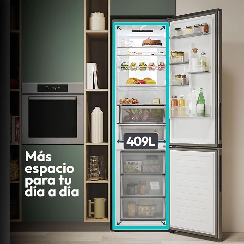 Fresco 300 CNCQ2T620EX Frigorífico Combi, Capacidad 409L, Total No Frost Circle+, Cajón Verdulero, Control Electrónico de temperatura, 60cmx2m, Iluminación LED, Puerta Reversible, 38DB, Inox