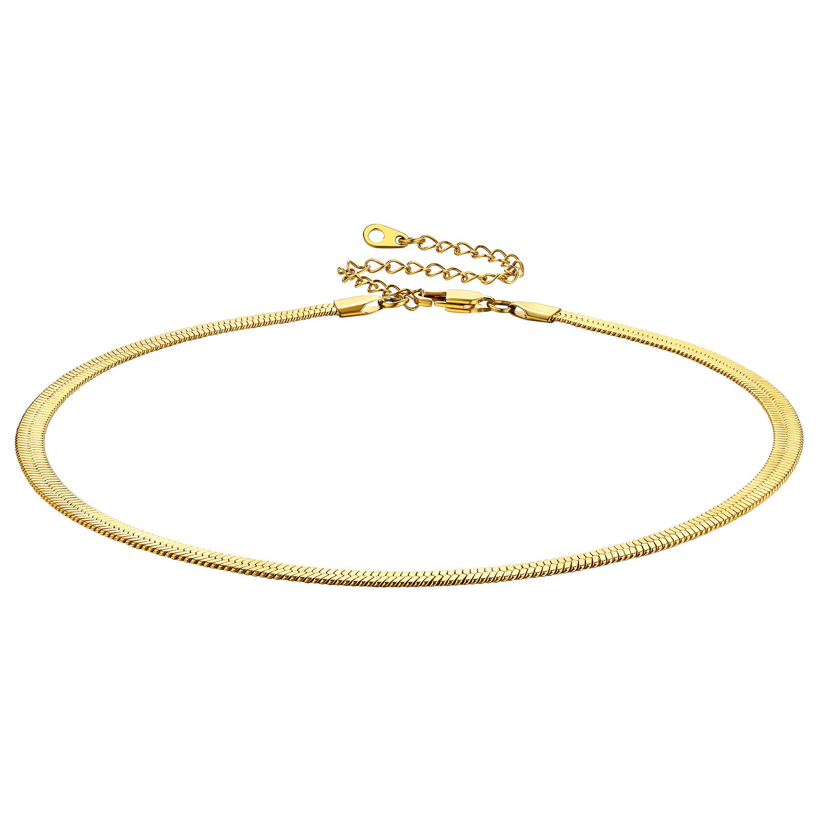 Gold Snake Chain Necklace Herringbone Gold Necklace Gold Flat Necklaces for Women