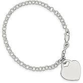 Solid 925 Sterling Silver Heart Pendant Charm Bracelet (17mm)