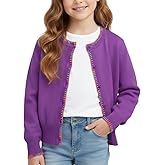 Girls Knit Cardigan – Soft Lightweight Sweater with Rainbow Trim for School or Layering