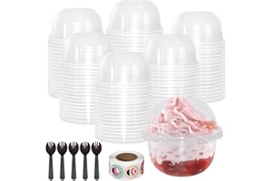 100 PCS 8 oz Clear Dessert Cups with Dome Lids (No Hole) & Sporks,250ml Plastic Dessert Cups, No Leaking Disposable Fruit Cup
