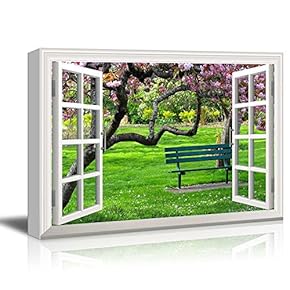 Creative Window View Canvas Prints Wall Art - Cherry Blossom in Spring - 24" x 36"