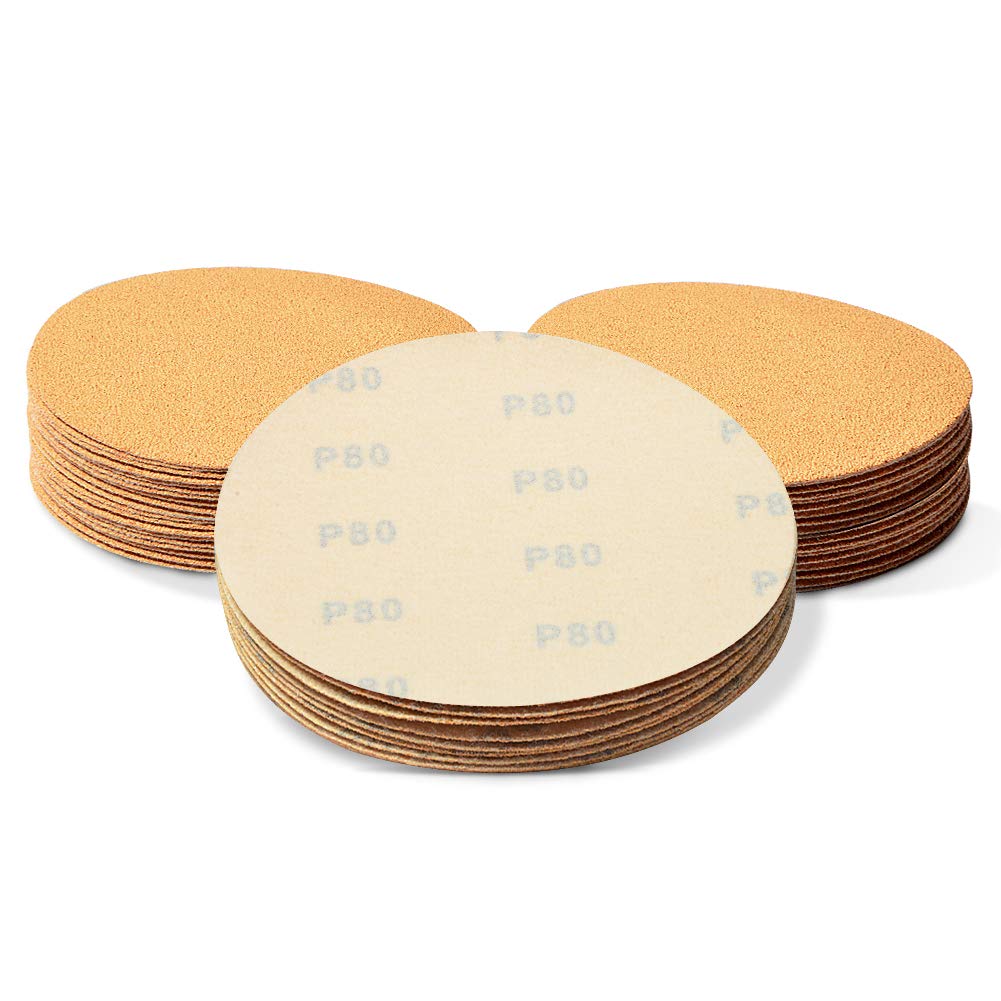 SPEEDWOX 50 Pcs 6 Inches Sanding Discs 80 Grit Dustless Hook and Loop Sandpaper for Random Orbital Sander Yellow Finishing Discs for Automotive Woodworking