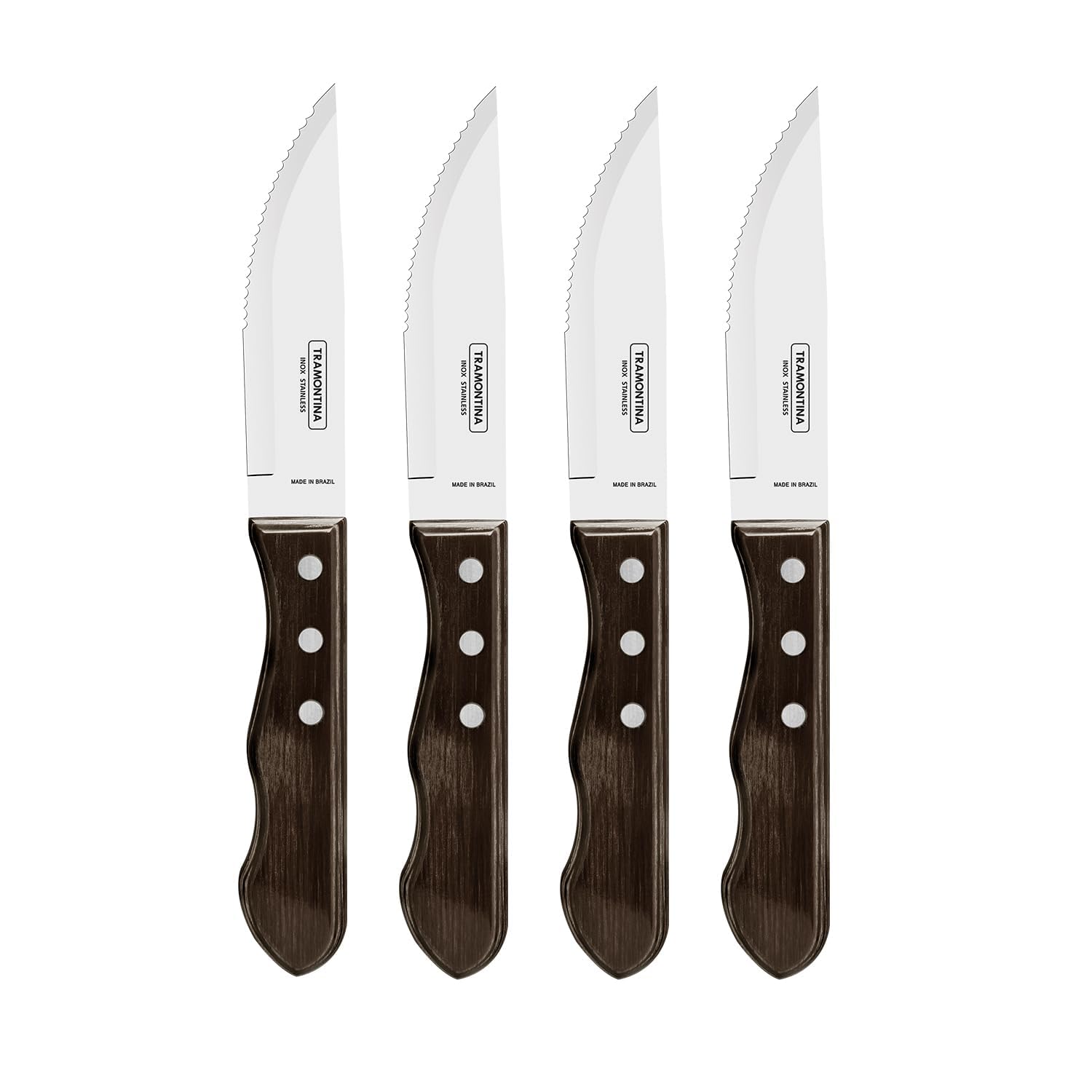 Tramontina 5” Jumbo Steak Knives, Sharp Knife with Wooden Handle, ‎Camping, Kitchen, Rustic, Dishwasher Safe (4 Pcs Knife Set)