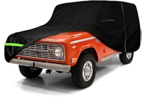 SPORTULI Waterproof Car Covers Replace for 1965-1977 Ford Bronco, 6 Layers All Weather Custom-fit Car Cover with Zipper Door & Windproof Bands for Snow Rain Dust Hail Protection