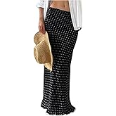 MakeMeChic Women's Polka Dots Maxi Skirts Low Waist Bodycon Fishtail Flowy Elegant Long Skirt