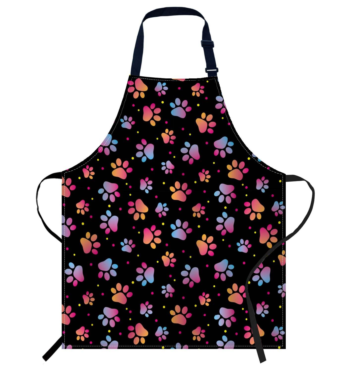 Smooffly Paws Animal Dog Colorful Apron, Unisex Adjustable Bib Apron for Home Kitchen, Restaurant, Coffee House — image 1