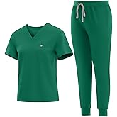 Eadflie Medical Scrubs Set for Women - Classic V-Neck Top & Jogger Pants with Stretch Nursing Uniform Scrub Suit