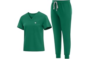 Eadflie Medical Scrubs Set for Women - Classic V-Neck Top & Jogger Pants with Stretch Nursing Uniform Scrub Suit