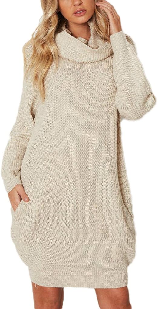 Damen Strickkleid Langarm - Winterkleid Mit Rollkragen