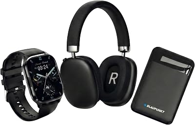 3-in-1 Set: Smartwatch Damen & Herren mit Bluetooth Anrufen + Over Ear Kopfhörer Bluetooth Noise Cancelling + Mini Powerbank 5000mAh USB-C Power Bank