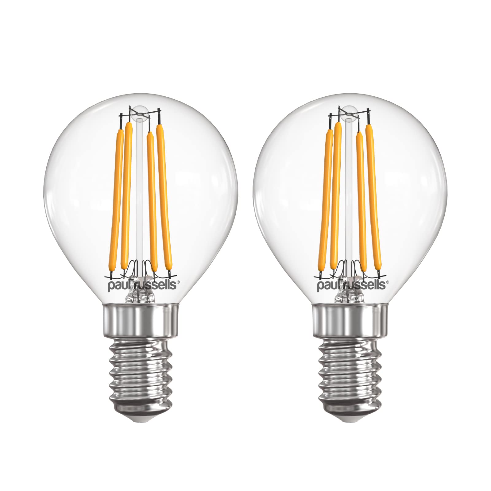 Paul russells LED Filament Golf Ball Light Small Edison Screw E14, 40w Equivalent G45 Bulb, SES 4.5W 470LM Mini Globe 2700K Warm White Lamps, Chandelier Energy Saving Non-Dimmable Lightbulbs, 2 Pack