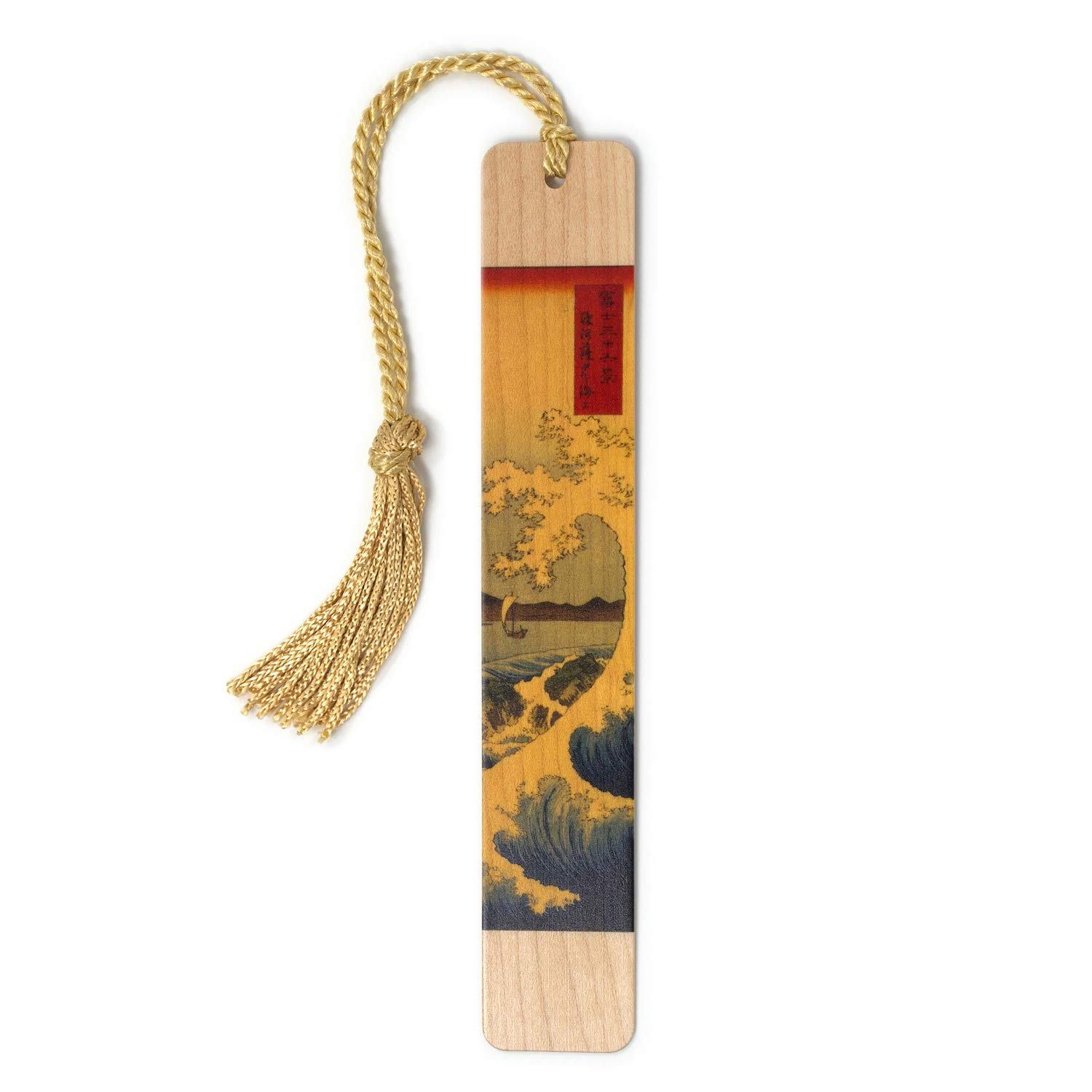 The Sea at Satta Japanese Art by Hiroshige Wooden Bookmark - Also Available with Personalization - Made in USA